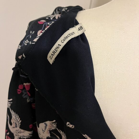 Dark Blue Crane & Blossom Print Midi Dress – Size 48 (fits like a L) - Picture 6 of 11